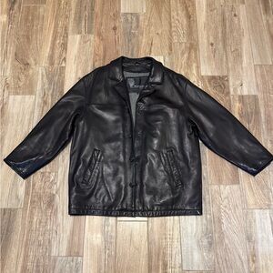 Weathervane By Weatherproof Black Leather Zip Out Lined Button Down Jacket